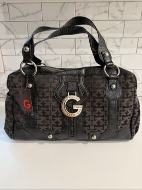 G by Guess Black Logo-Print Shoulder Satchel